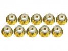 3RACING 4mm Aluminum Flanged Lock Nuts (10 Pcs) - Gold - 3RAC-NF40/GO