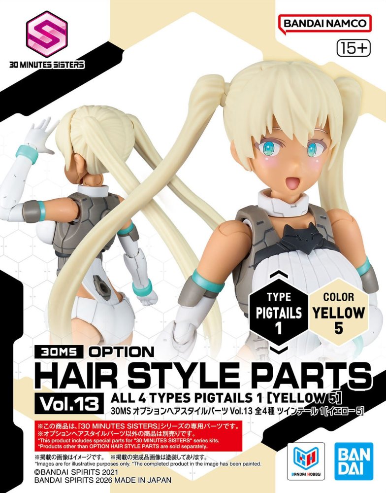 Bandai 5072562-YE - 30MS Option Hair Style Parts Vol.13 (Type Pigtails 1, Color Yellow 5)