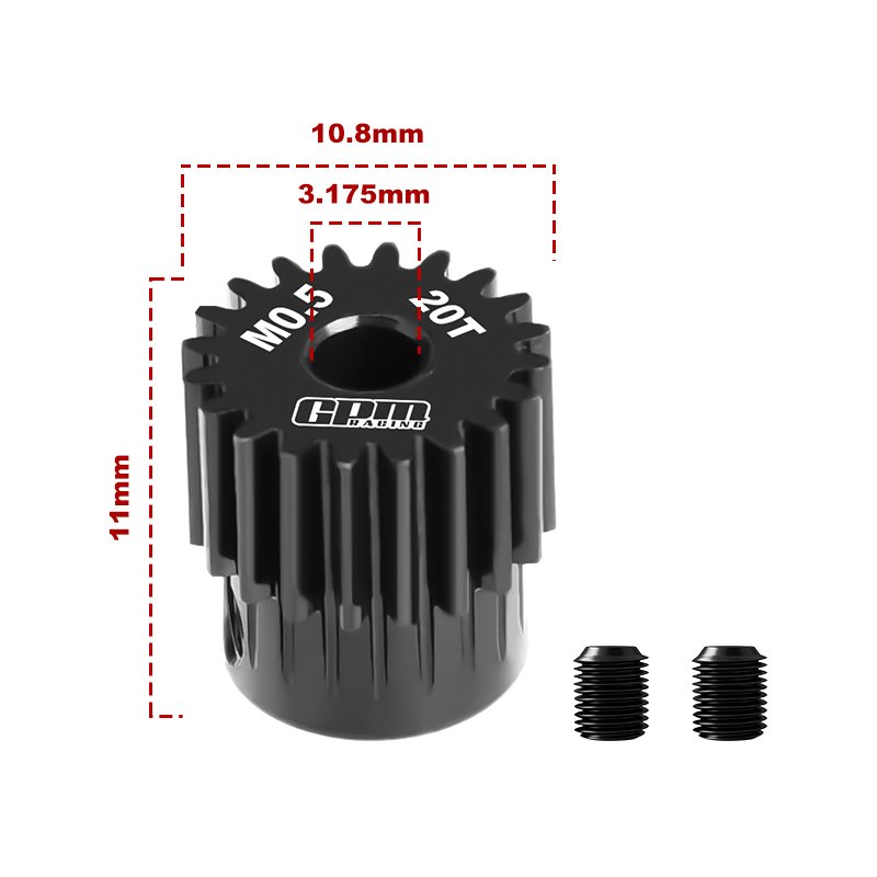 40Cr Steel Motor Gear 20T ( Module:0.5mm, Motor Tooth Diameter:3.175mm) - GPM MG320T/0.5M