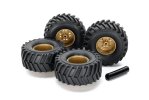 田宮 Tamiya 15552 輪胎與輪圈 Jr Treaded Large Diameter Tire w/ Gold Wheel Set 迷你四驅車備用配件 雙星孖星