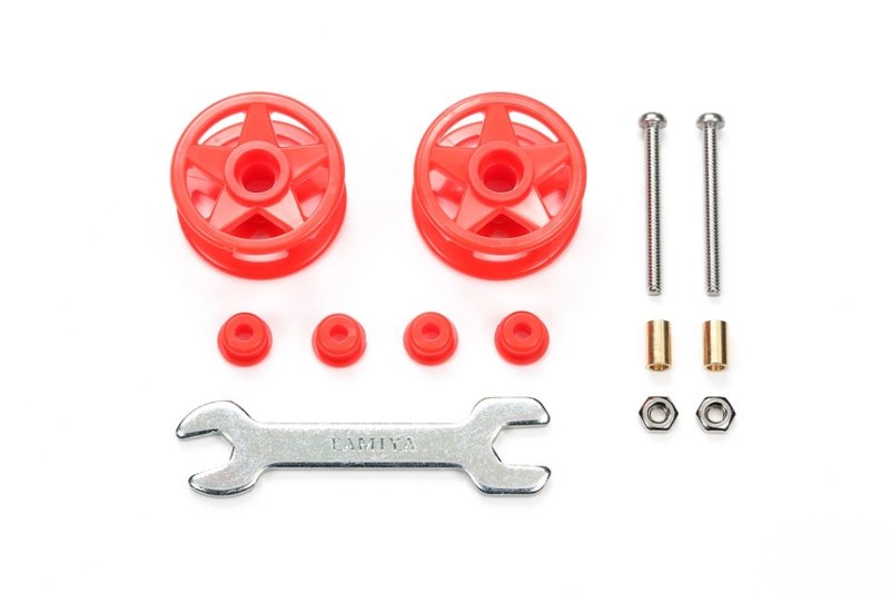 Tamiya 95697 - Jr Low-Friction Plastic Double Rollers (19-19mm,Red) Mini 4WD Station